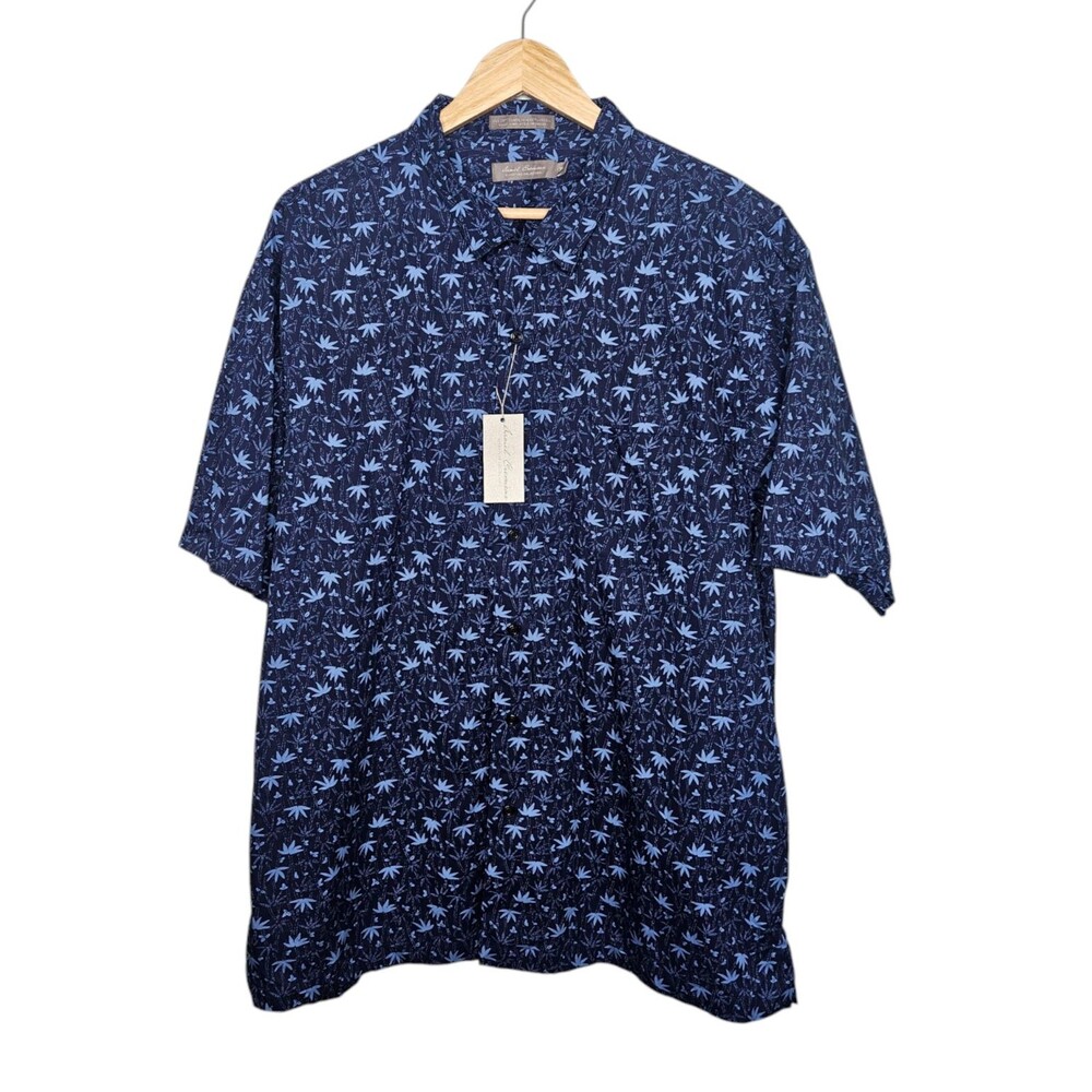 DANIEL CREMIEUX Casual Shirt Short Sleeve Button Up Men's XL Blue Hemp Plants